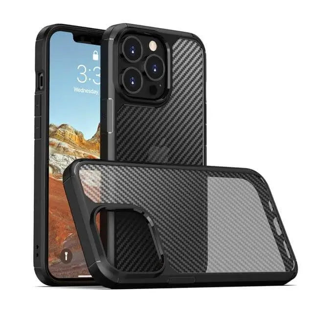 iphone 13 pro max carbon fiber armor transparent matte case