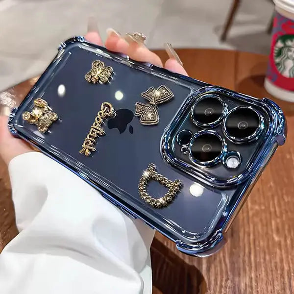 dazzling rhinestone bear transparent phone cover for iphone 15 pro max