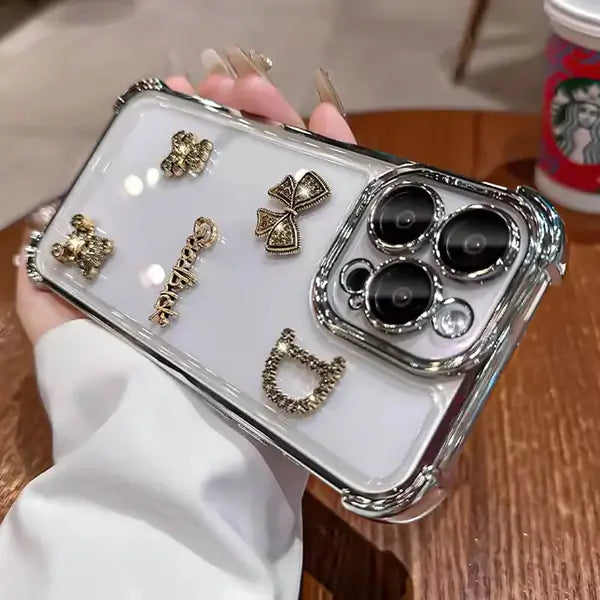 dazzling rhinestone bear transparent phone cover for iphone 15 pro max