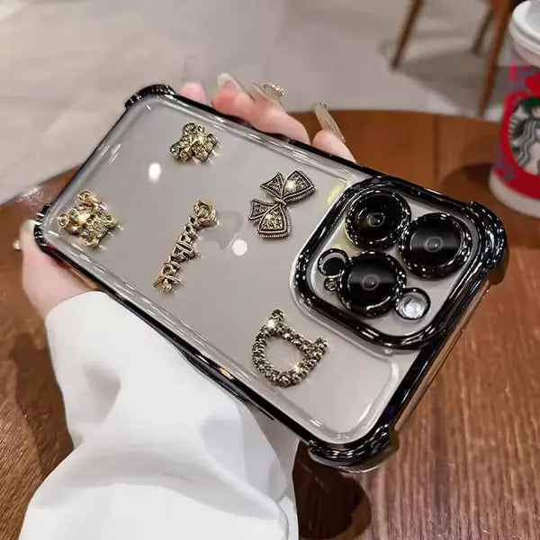 dazzling rhinestone bear transparent phone cover for iphone 15 pro max