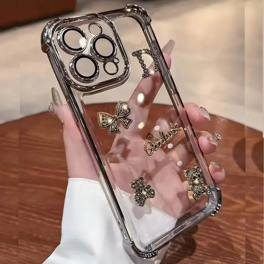 dazzling rhinestone bear transparent phone cover for iphone 15 pro max