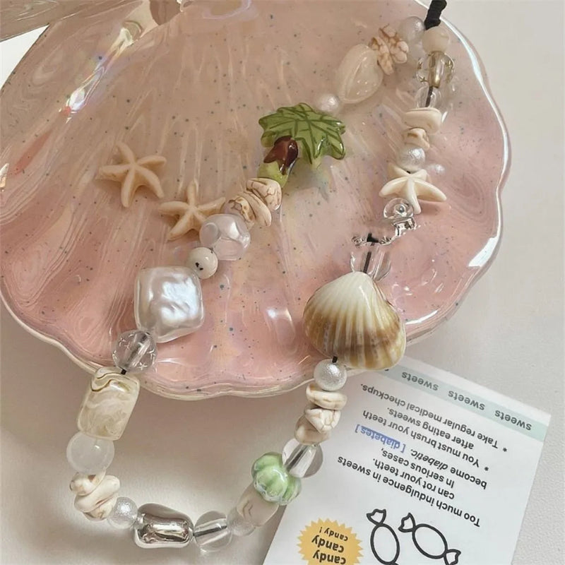 fashion shell coconut tree beaded phone strap