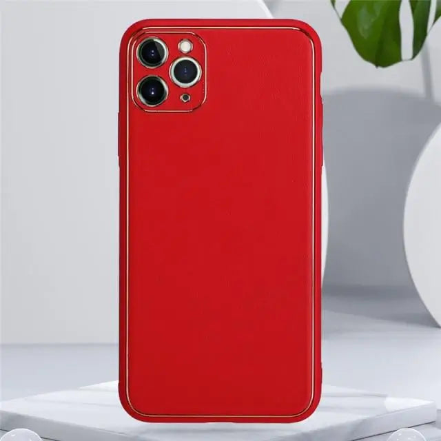 iphone 13 pro luxury leather plating with camera protection case