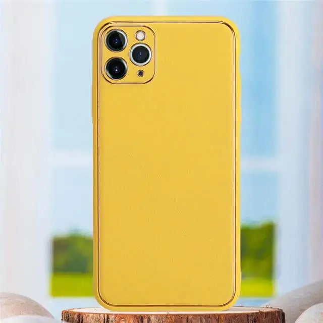 iphone 13 pro luxury leather plating with camera protection case