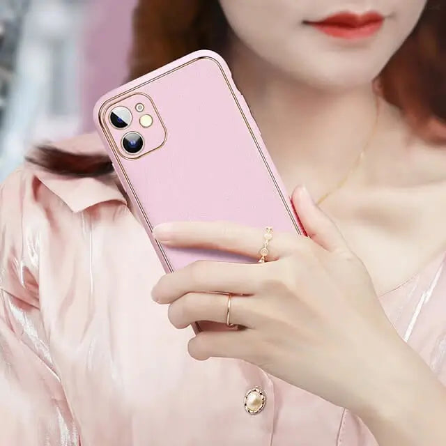 iphone 13 pro luxury leather plating with camera protection case