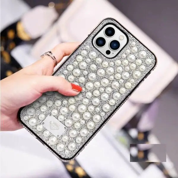 iphone 13 luxury women design bling pearl mobile case