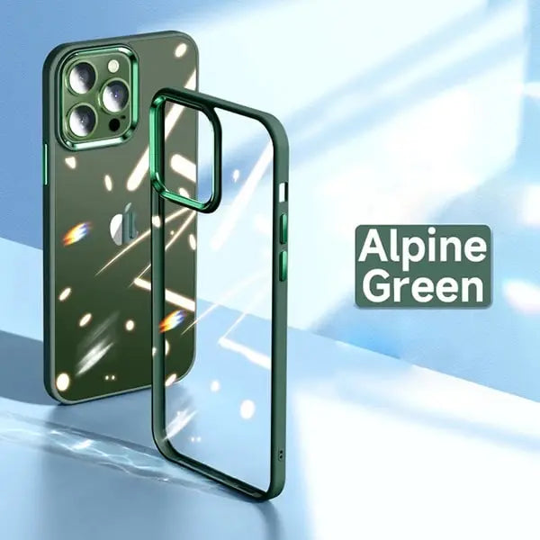 iphone 14 pro max luxury metal camera protection shockproof armor clear case – green
