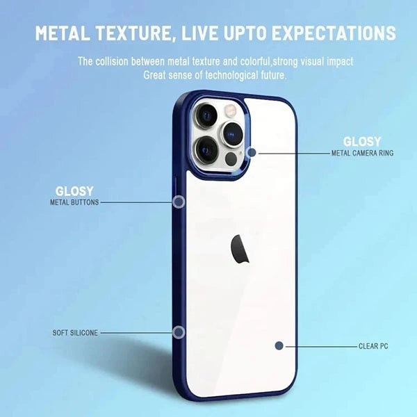 iphone 14 pro max luxury metal camera protection shockproof armor clear case – black
