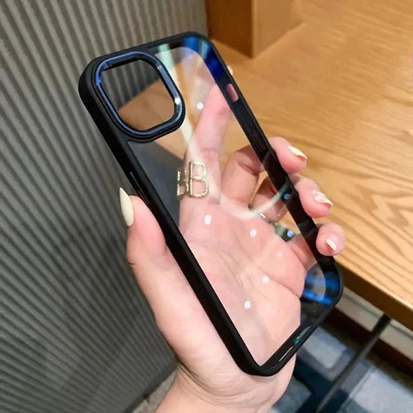 iphone 14 pro max luxury metal camera protection shockproof armor clear case – black