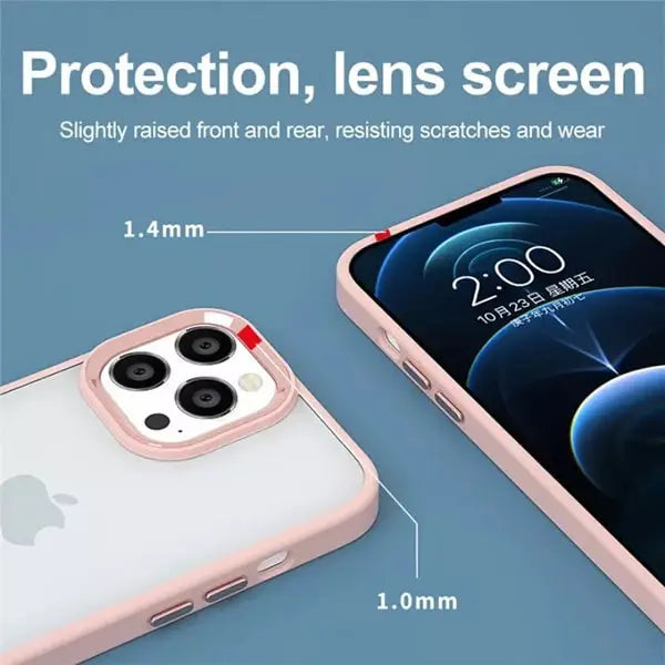 iphone 14 pro max luxury metal camera protection shockproof armor clear case – pink