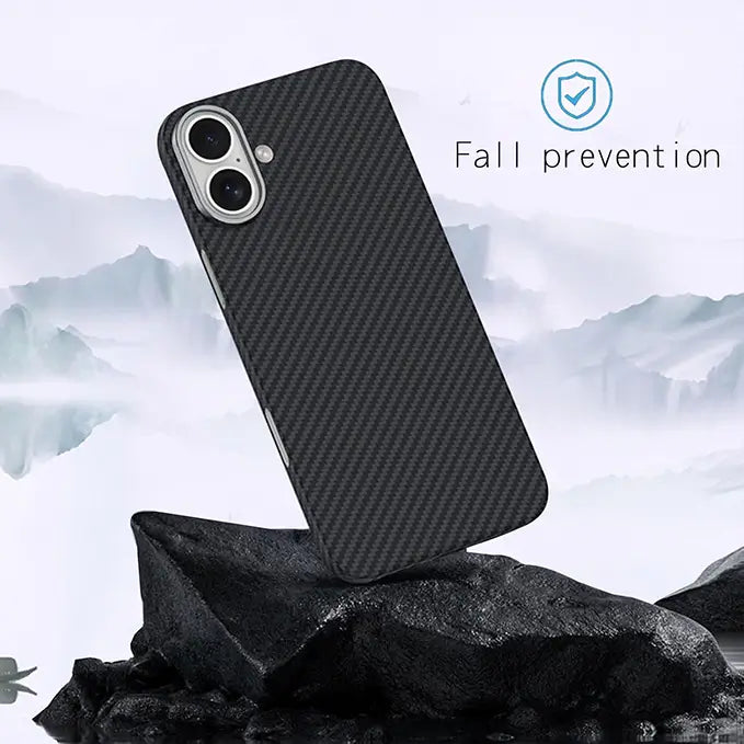 iphone 16 series ultra-slim soft carbon fiber magsafe case with metal frame camera protection