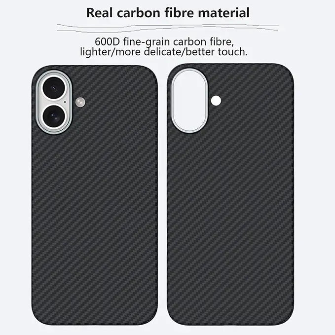iphone 16 series ultra-slim soft carbon fiber magsafe case with metal frame camera protection