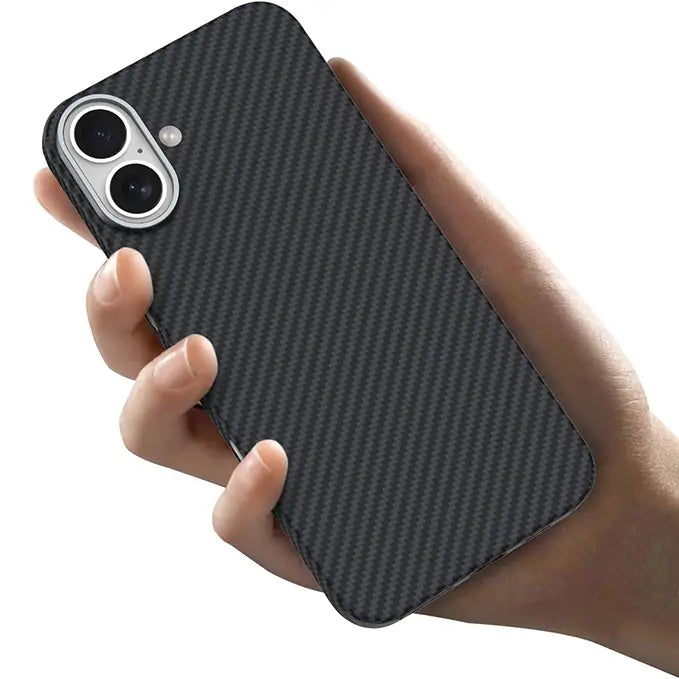 iphone 16 series ultra-slim soft carbon fiber magsafe case with metal frame camera protection