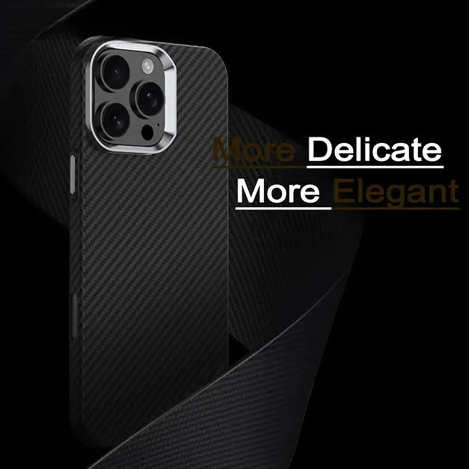 iphone 16 series ultra-slim soft carbon fiber magsafe case with metal frame camera protection