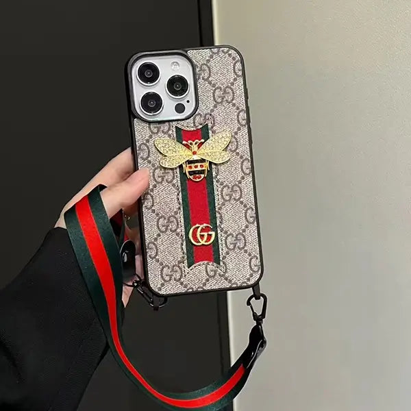 luxury vintage bee designer cover with clasp handy strap for iphone 16