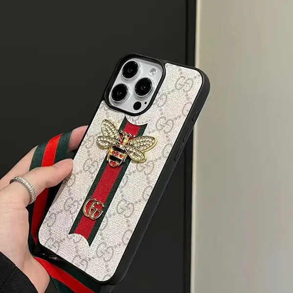 luxury vintage bee designer cover with clasp handy strap for iphone 16