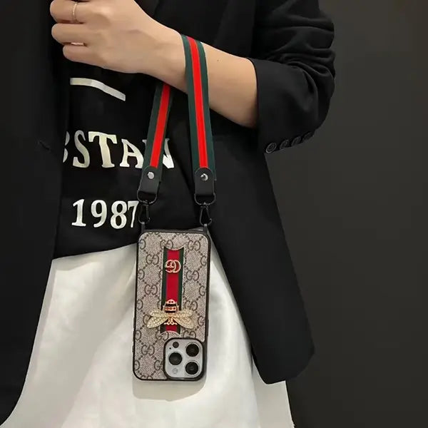 luxury vintage bee designer cover with clasp handy strap for iphone 16