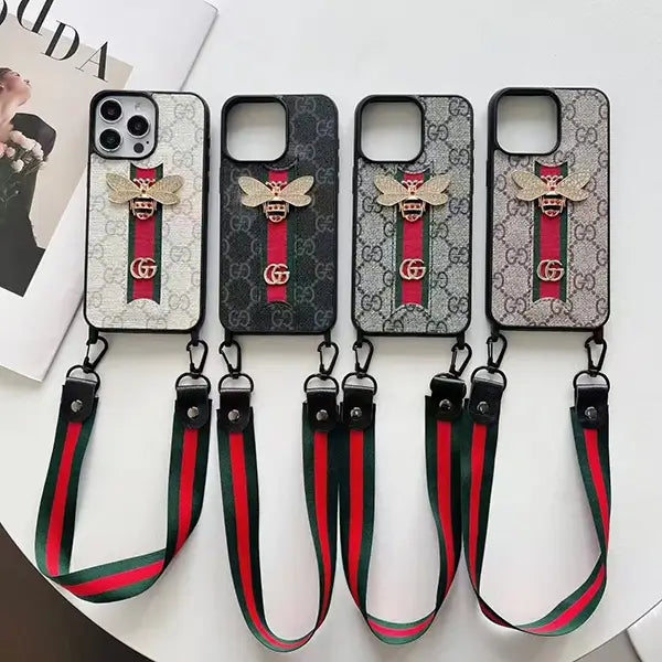 luxury vintage bee designer cover with clasp handy strap for iphone 16