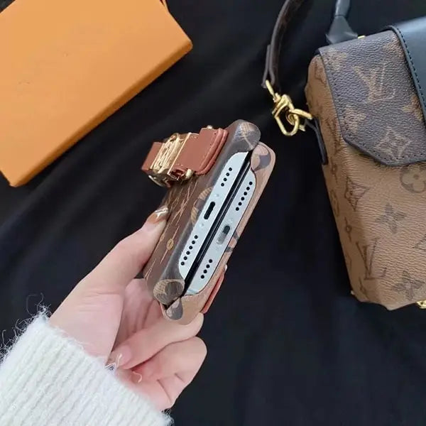 iphone 14 plus fashion brand leather strap back case