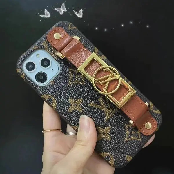 iphone 14 plus fashion brand leather strap back case