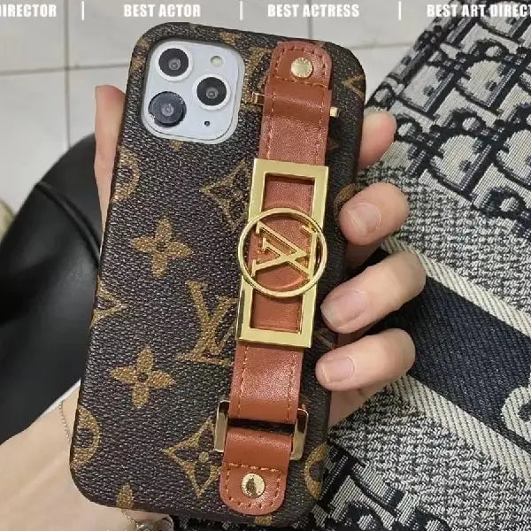 iphone 14 plus fashion brand leather strap back case