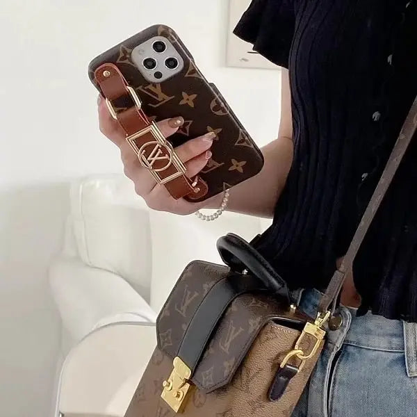 iphone 14 plus fashion brand leather strap back case