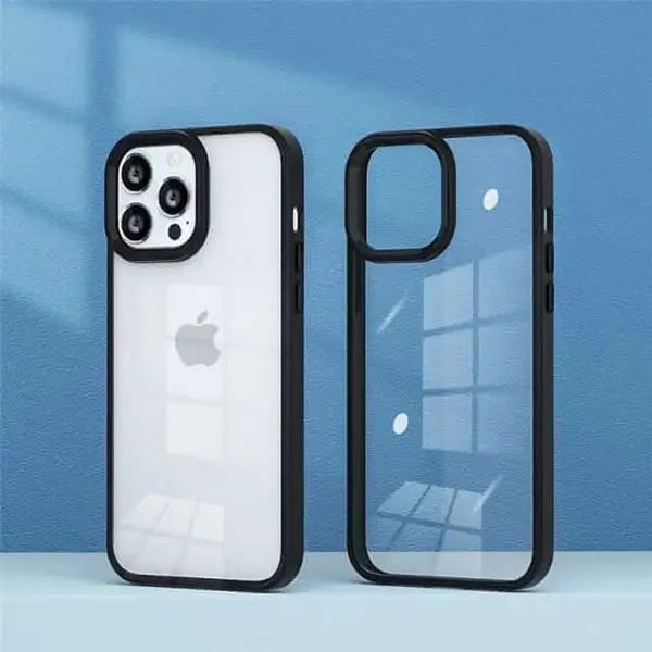 iphone 14 pro max luxury metal camera protection shockproof armor clear case – black