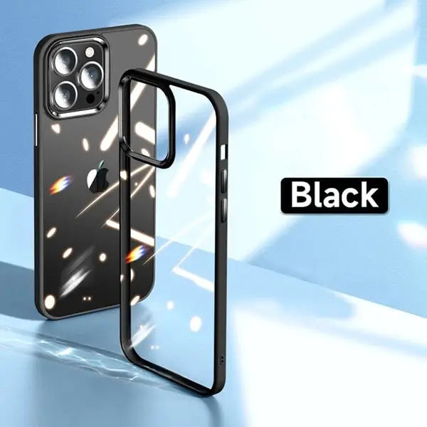iphone 14 pro max luxury metal camera protection shockproof armor clear case – black