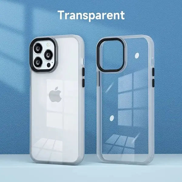 iphone 14 pro max luxury metal camera protection shockproof armor clear case – transparent
