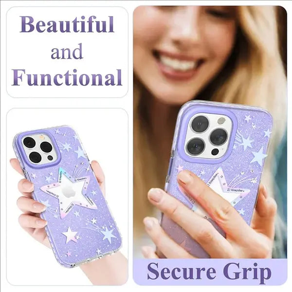 blue heart star crystal clear case for iphone 14 pro