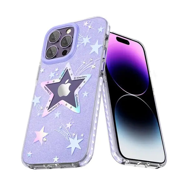 blue heart star crystal clear case for iphone 14 pro