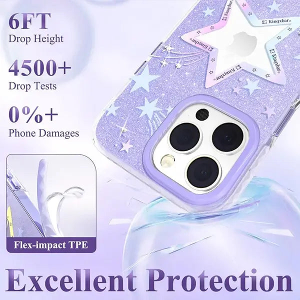 blue heart star crystal clear case for iphone 14 pro