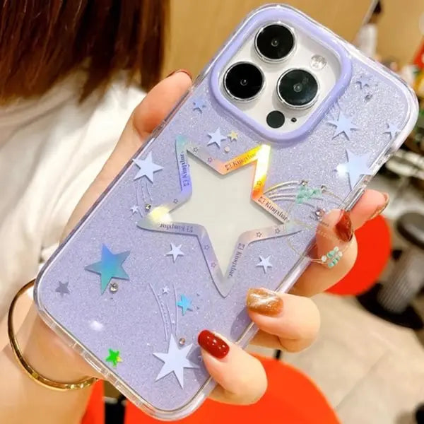 blue heart star crystal clear case for iphone 14 pro