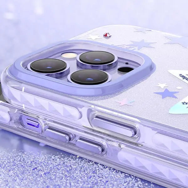 blue heart star crystal clear case for iphone 14 pro
