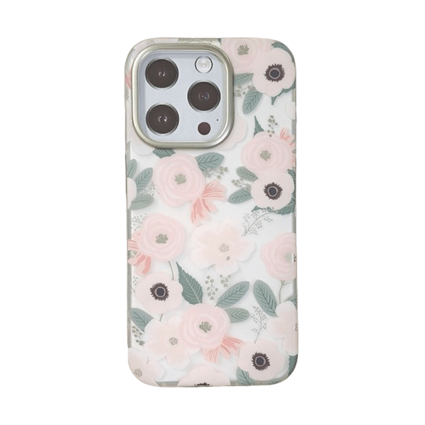iphone 15 mikalen pink floral print clear mobile case