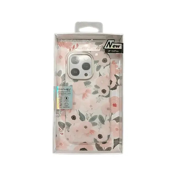 iphone 15 mikalen pink floral print clear mobile case