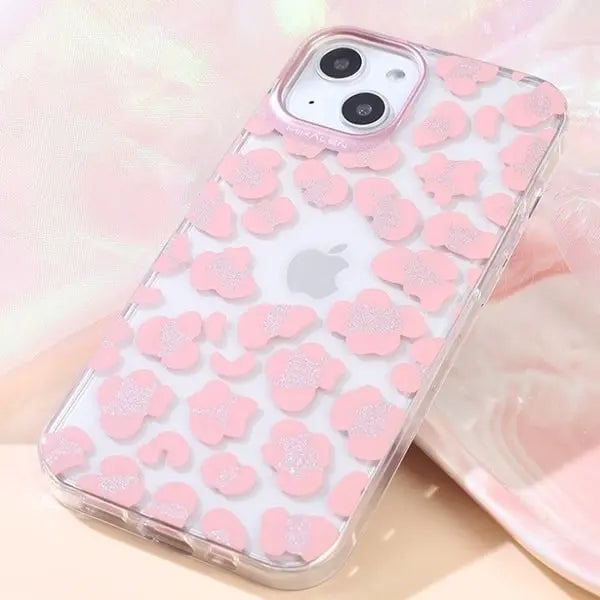 iphone 15 pro max pink floral print clear mobile case