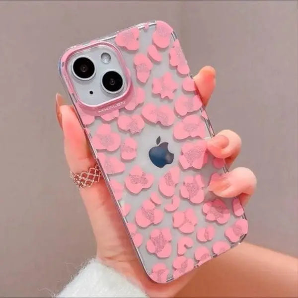 iphone 15 pro max pink floral print clear mobile case