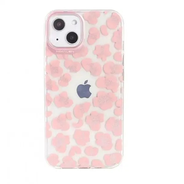 iphone 15 pro max pink floral print clear mobile case