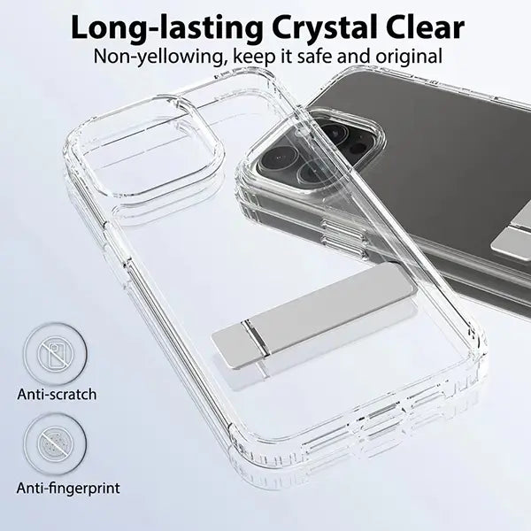 iphone 16 crystal clear military-grade non-yellowing shatter-resistant kickstand case
