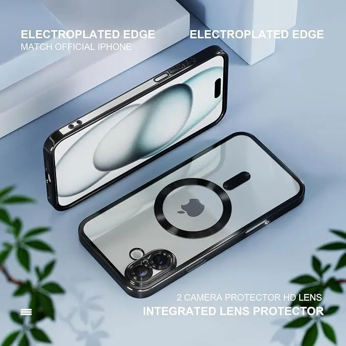 iphone 16 luxury magsafe transparent phone cover with camera lens protection