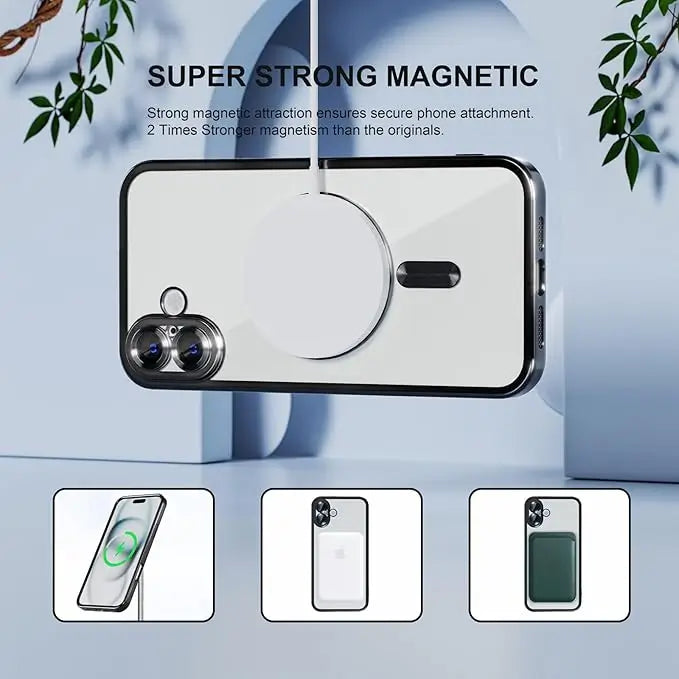 iphone 16 luxury magsafe transparent phone cover with camera lens protection