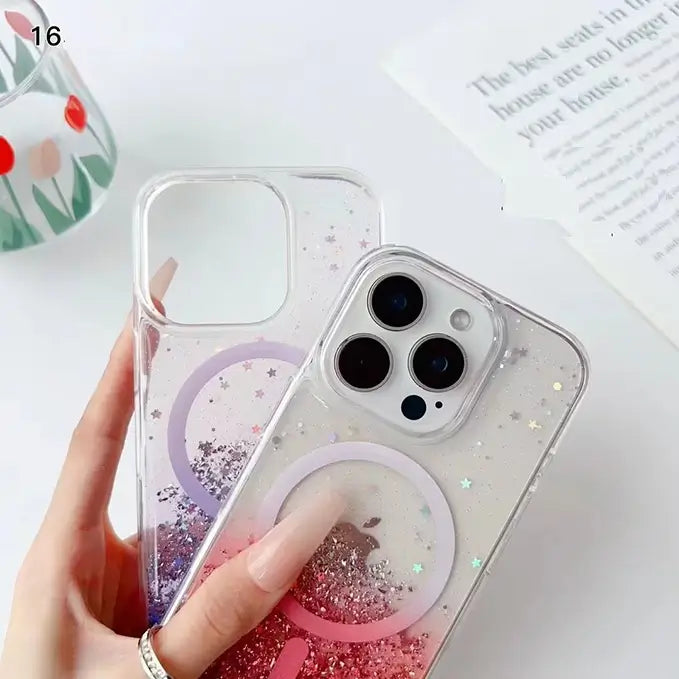 iphone 16 series glitter magsafe clear phone cover