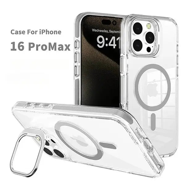 iphone 16 pro max magsafe clear case with metal kickstand