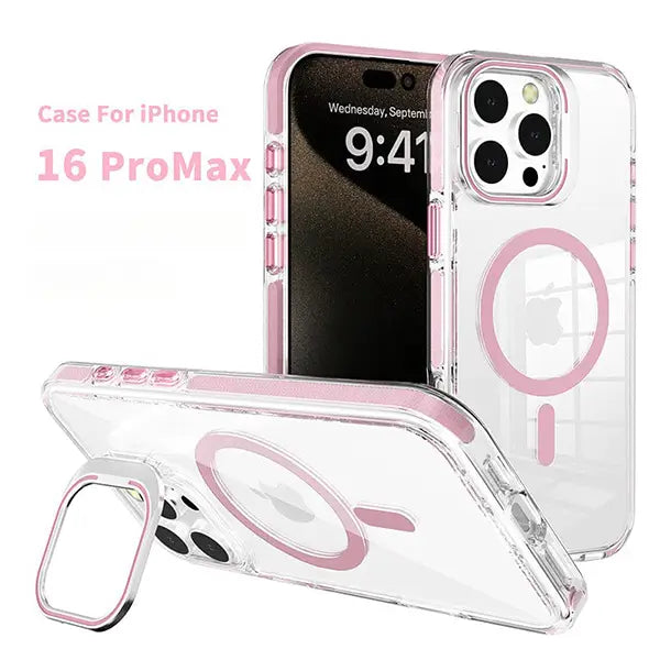 iphone 16 pro max magsafe clear case with metal kickstand