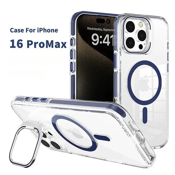 iphone 16 pro max magsafe clear case with metal kickstand