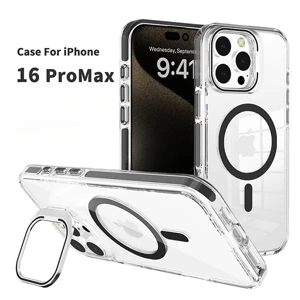 iphone 16 pro max magsafe clear case with metal kickstand