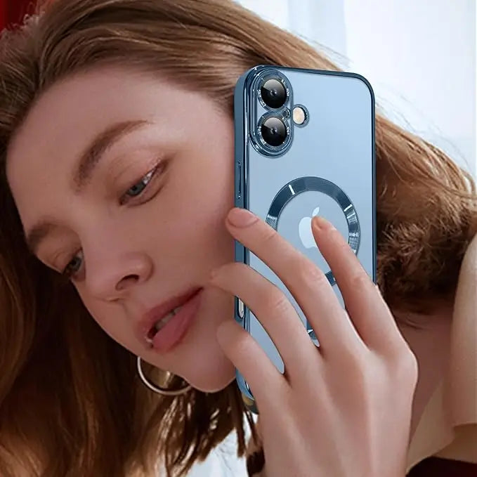 iphone 16 luxury magsafe transparent phone cover with camera lens protection