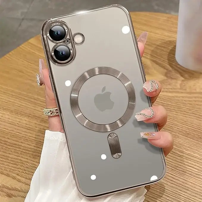 iphone 16 luxury magsafe transparent phone cover with camera lens protection