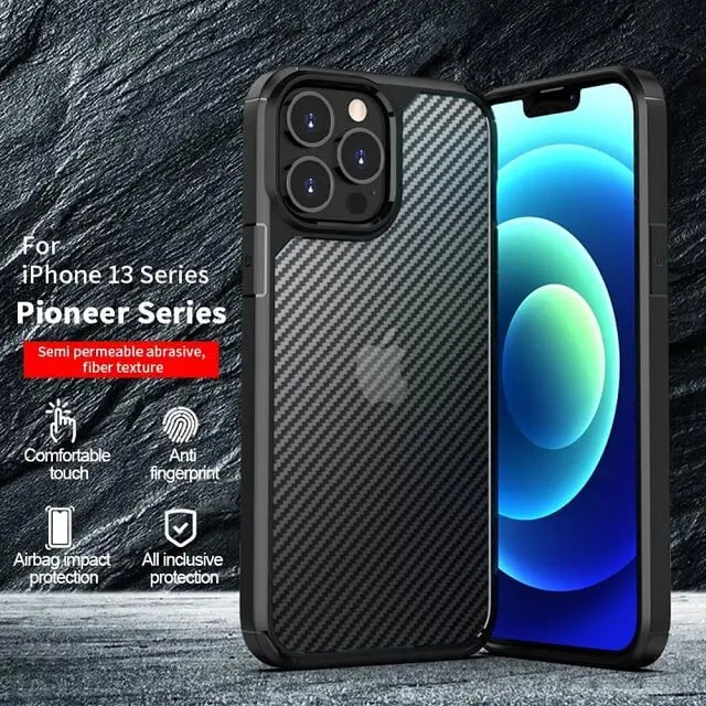 iphone 13 carbon fiber armor transparent matte case